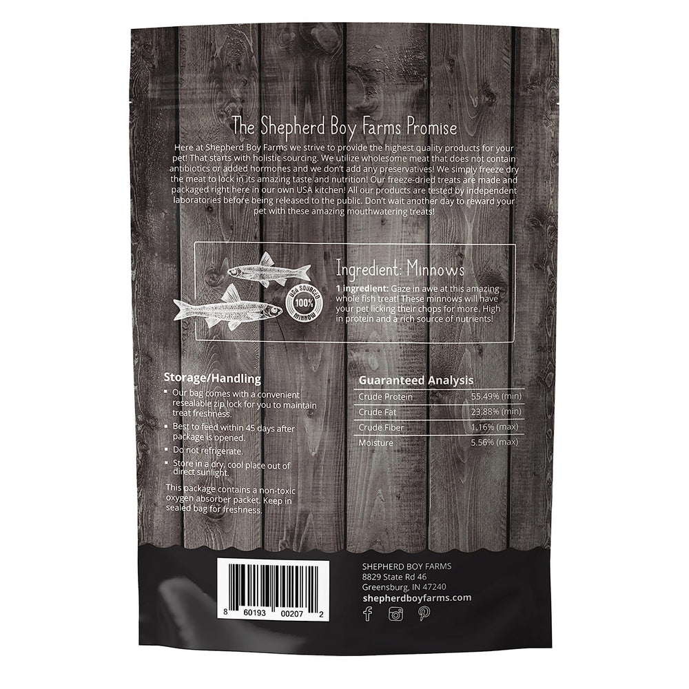 Minnows de Shepherd Boy Farms, envase resistente ideal para guardar snacks entre usos.