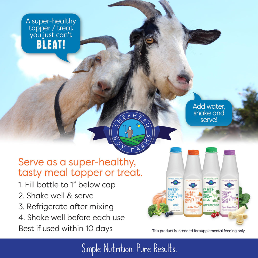 Rehidratador nutritivo Shepherd Boy Farms para mascotas.
