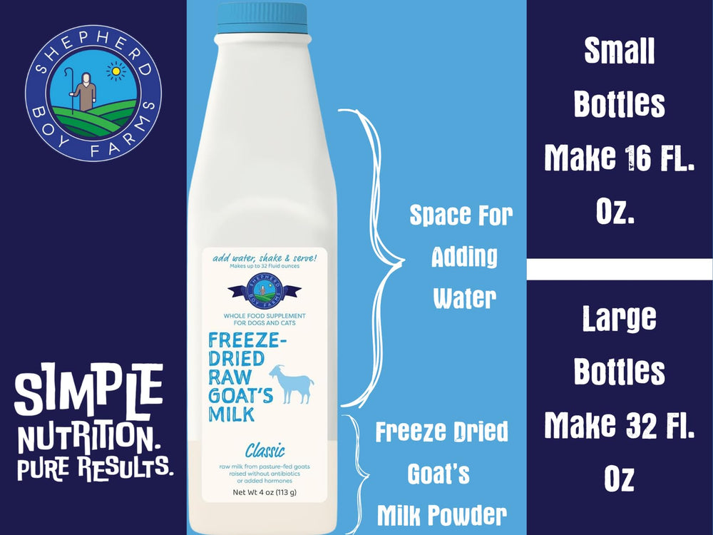 Topper para perros y gatos con leche de cabra y proteínas.