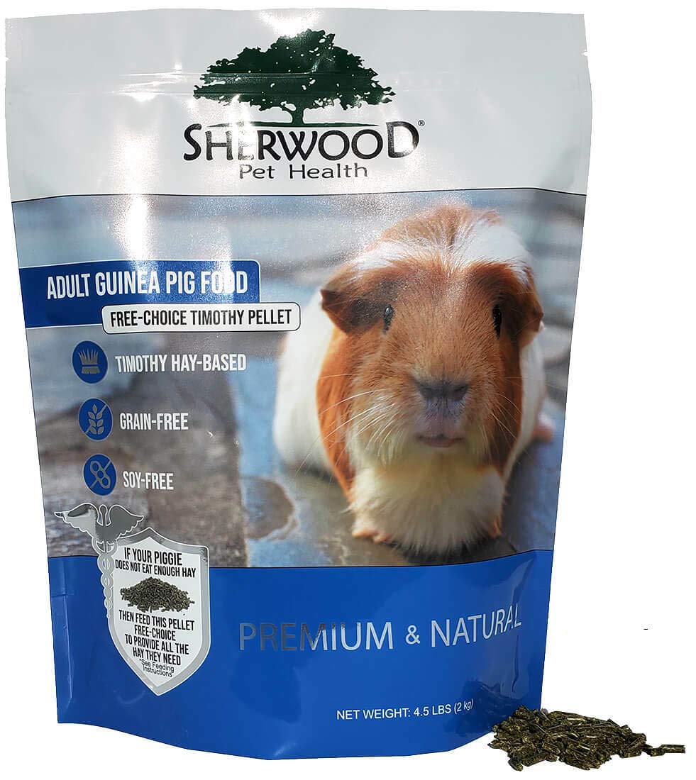 Sherwood Pet Health al alimento para conejillos de Indias con pellets de timoteo para nutrición diaria.