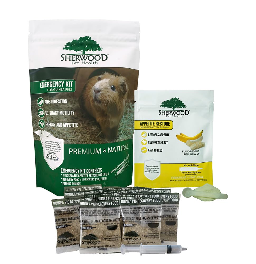 Kit de emergencia Sherwood Pet Health para cobaya pequeña, vista frontal del contenido