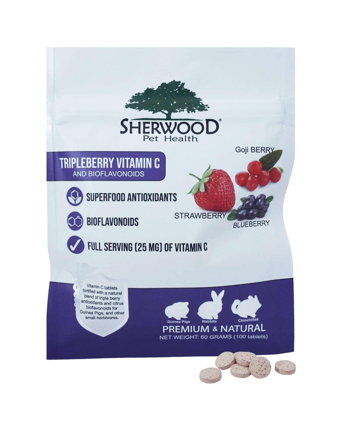 Sherwood TripleBerry tabletas suaves para conejos y cobayas, sabor a bayas natural