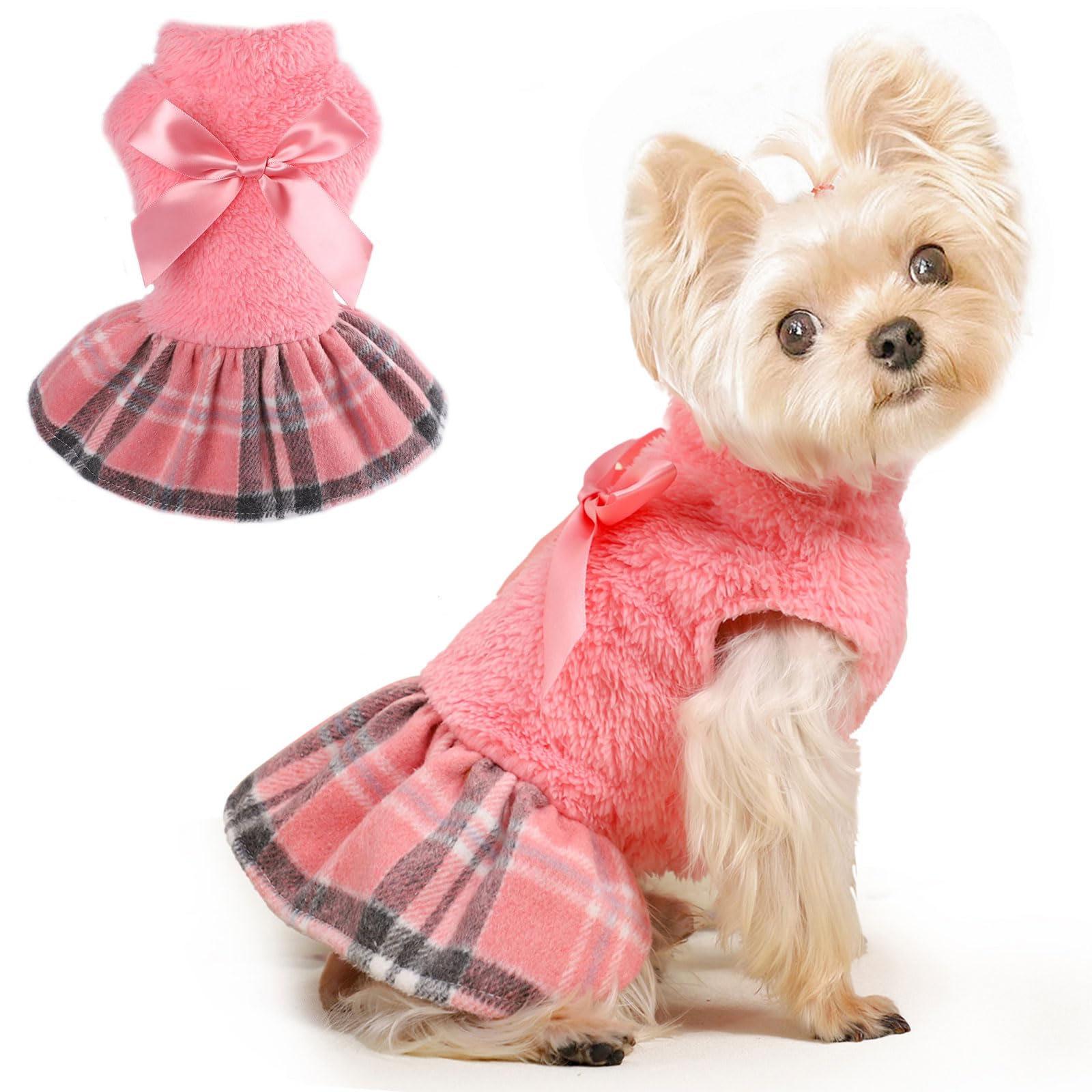 Sudadera para perro de la marca Shifenmei, cuadros rosados, ideal para días fríos.