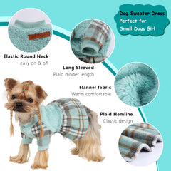 Suéter con cuello alto para perros, Verde con cuadros, abrigado.