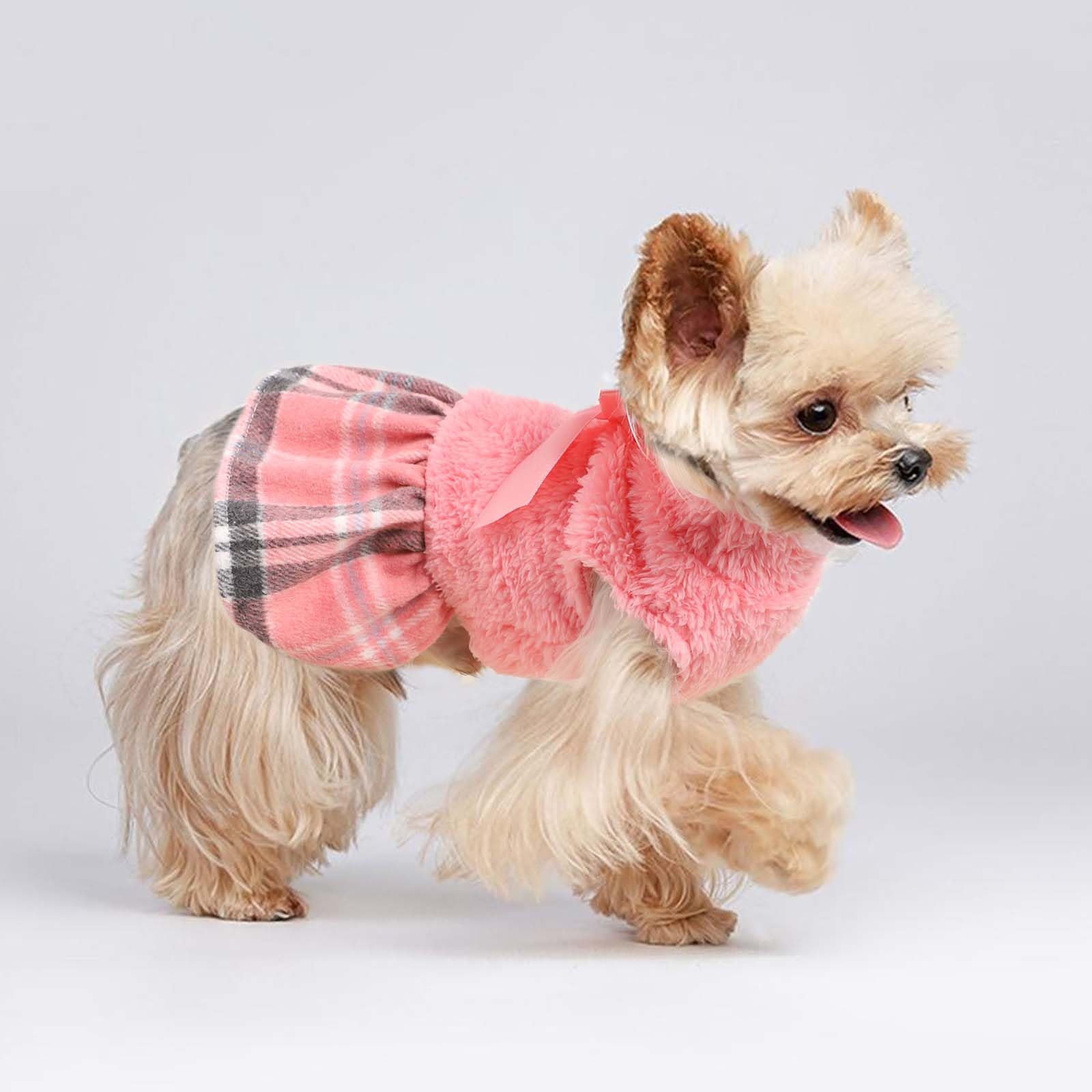 Vestido para perro en cuadros rosados de Shifenmei, cómodo para paseos.