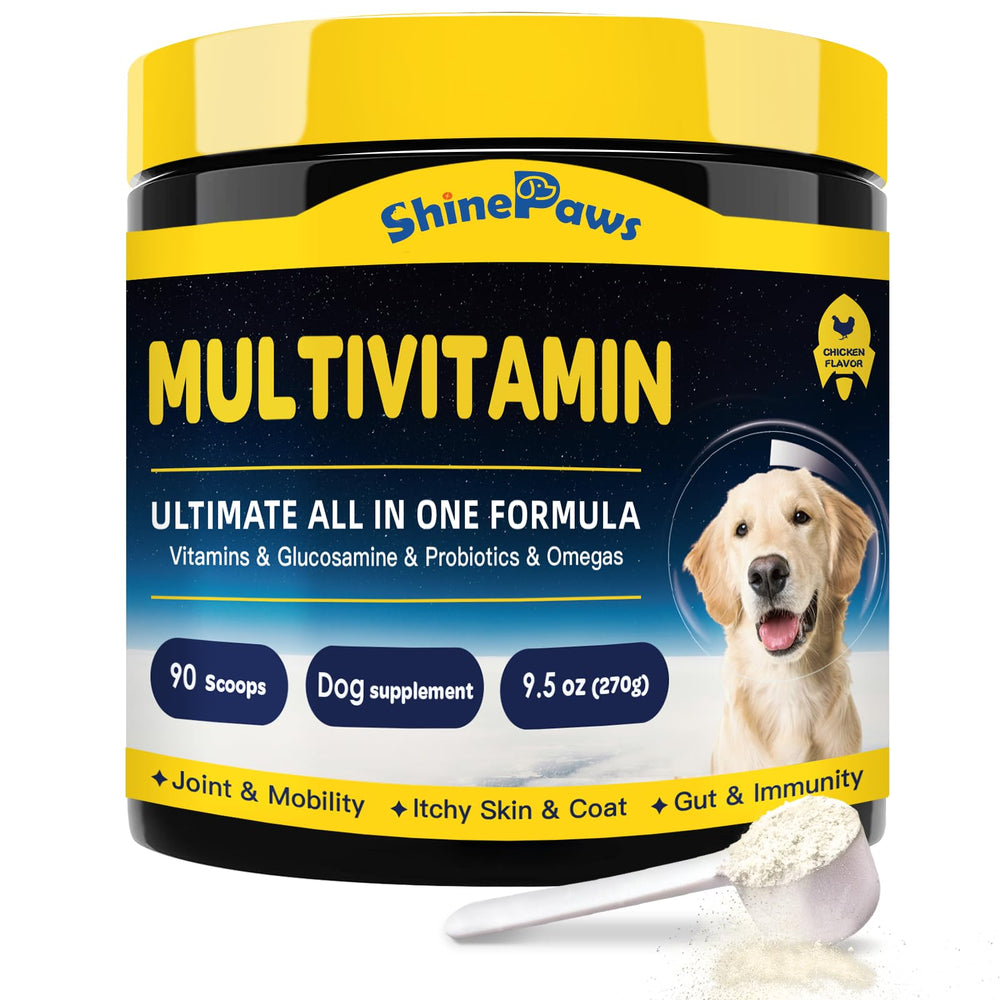 SHINEPAWS: botella de vitaminas para perros con aporte diario para bienestar y energía.