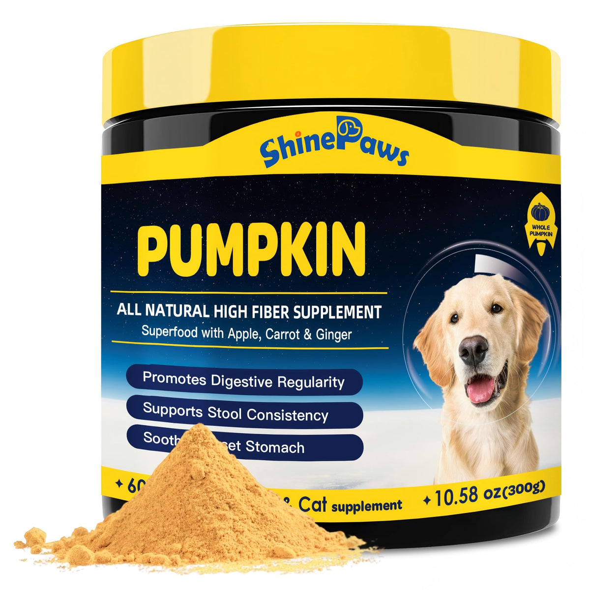 SHINEPAWS Calabaza en polvo para perros y gatos, lista para enriquecer la comida.