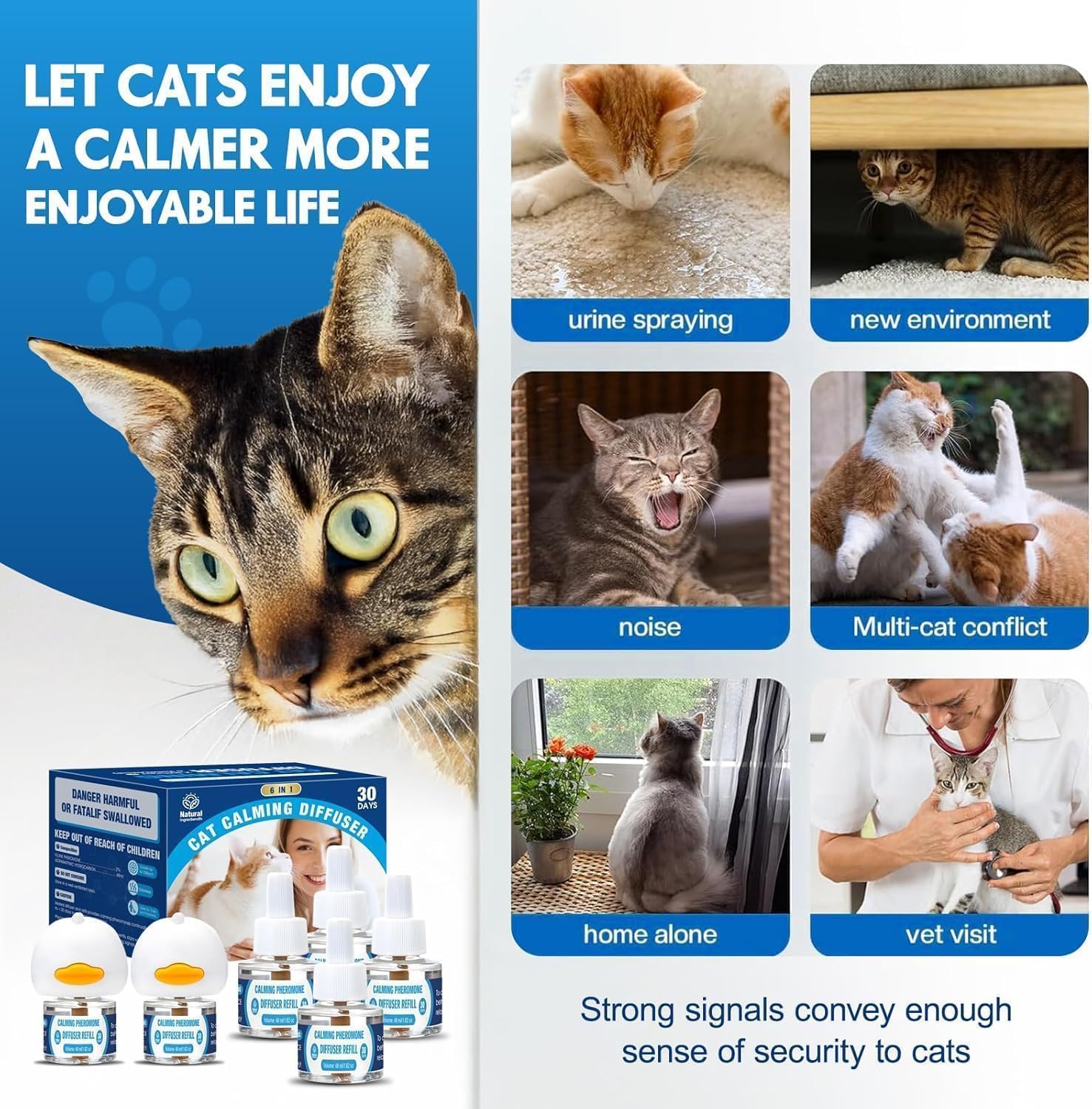 SHIUMORE 4 rellenos de 48 ml para difusor de gatos y reducción suave del estrés