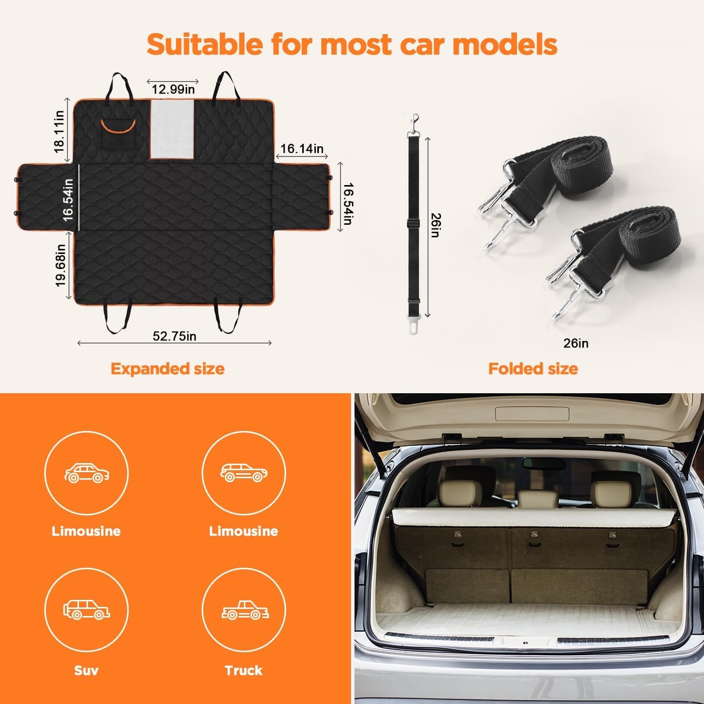 Shodu funda para asiento trasero con costuras reforzadas para mayor durabilidad