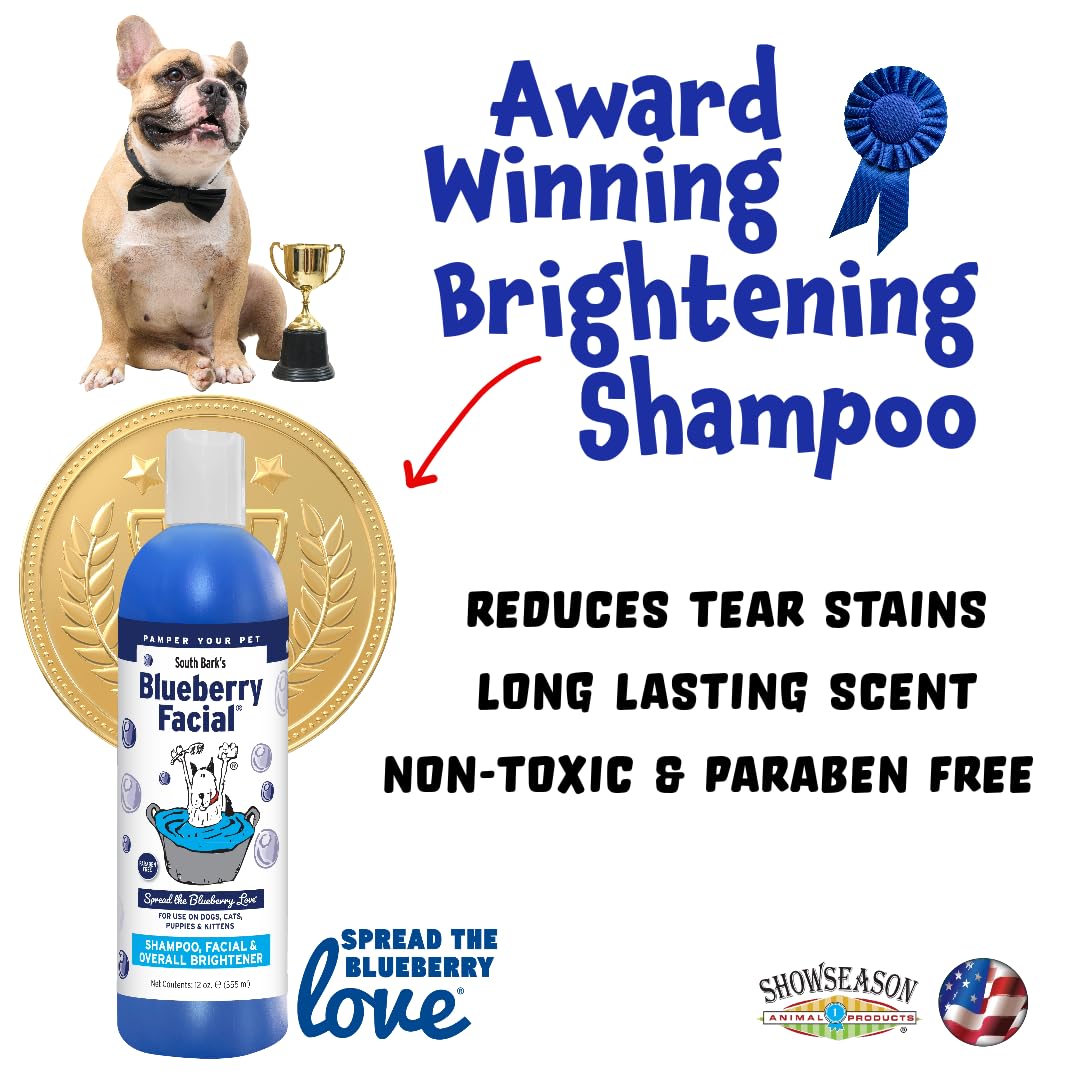 Aplicación facial suave con paño tibio para limpiar la cara y realzar el brillo del pelaje Showseason.