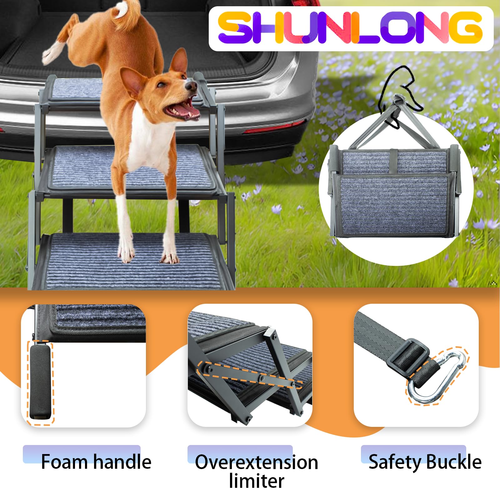 SHUNLONG escalera para perros de seis pasos ayuda a perros grandes.