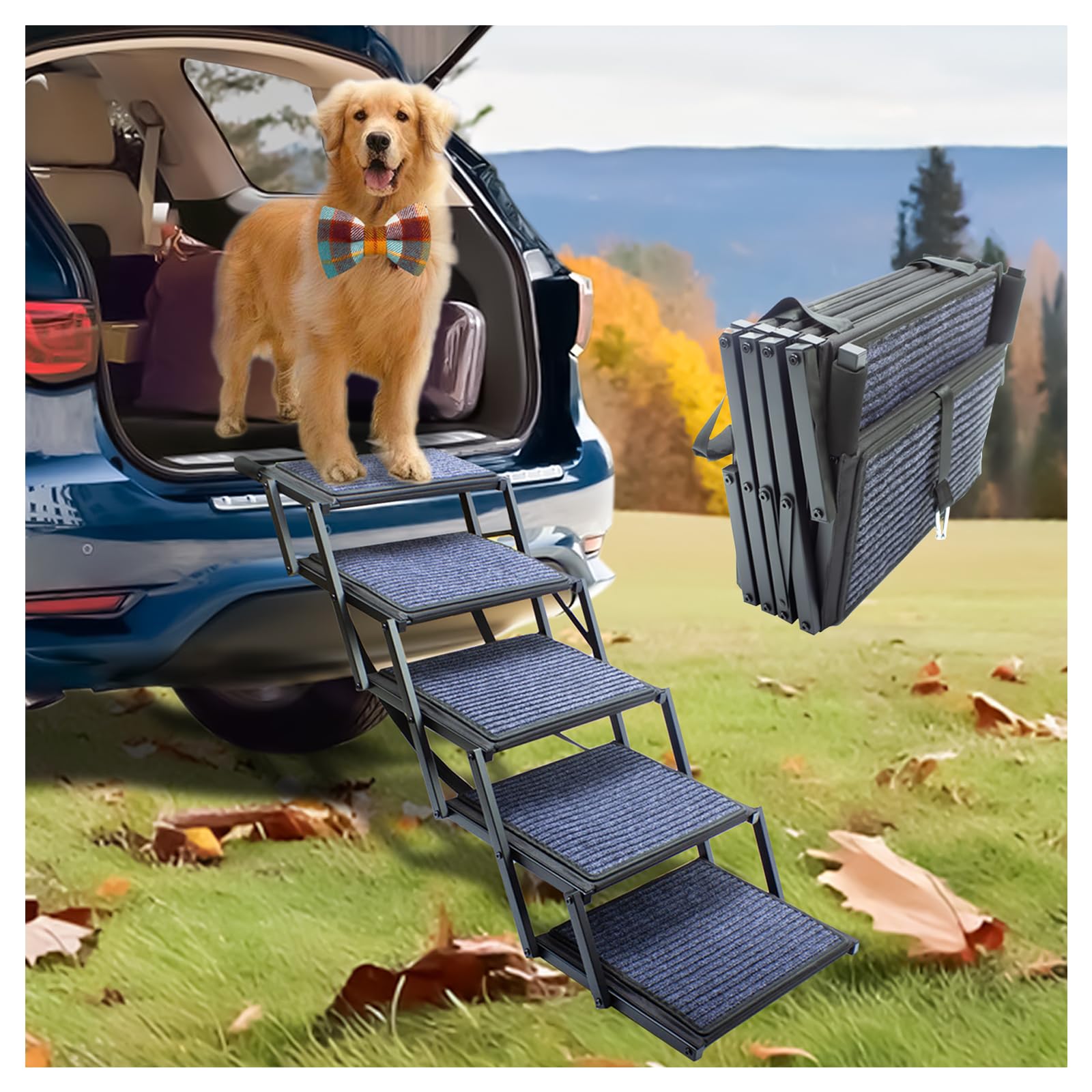 Rampa SHUNLONG para perros en coche con superficie antideslizante para mayor seguridad.