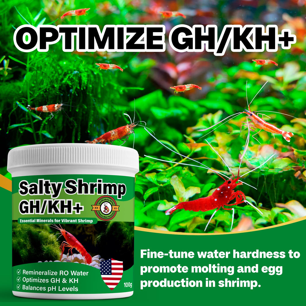 Primer plano de minerales clave en Salty Shrimp GH/KH+, mejora la calidad del agua.