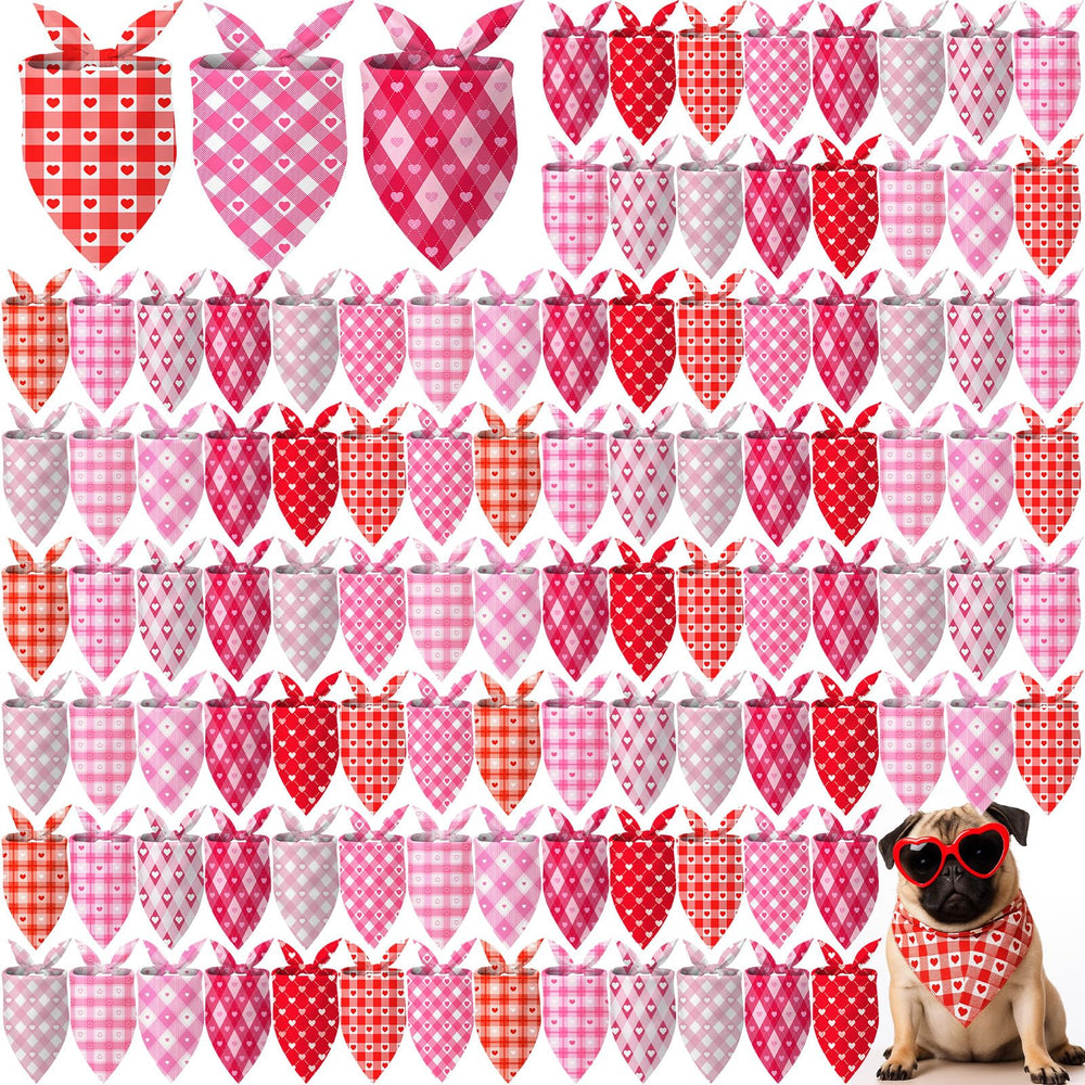 Shyyween bandana para perros con cuadros rosas y rojos con corazones, ideal para eventos