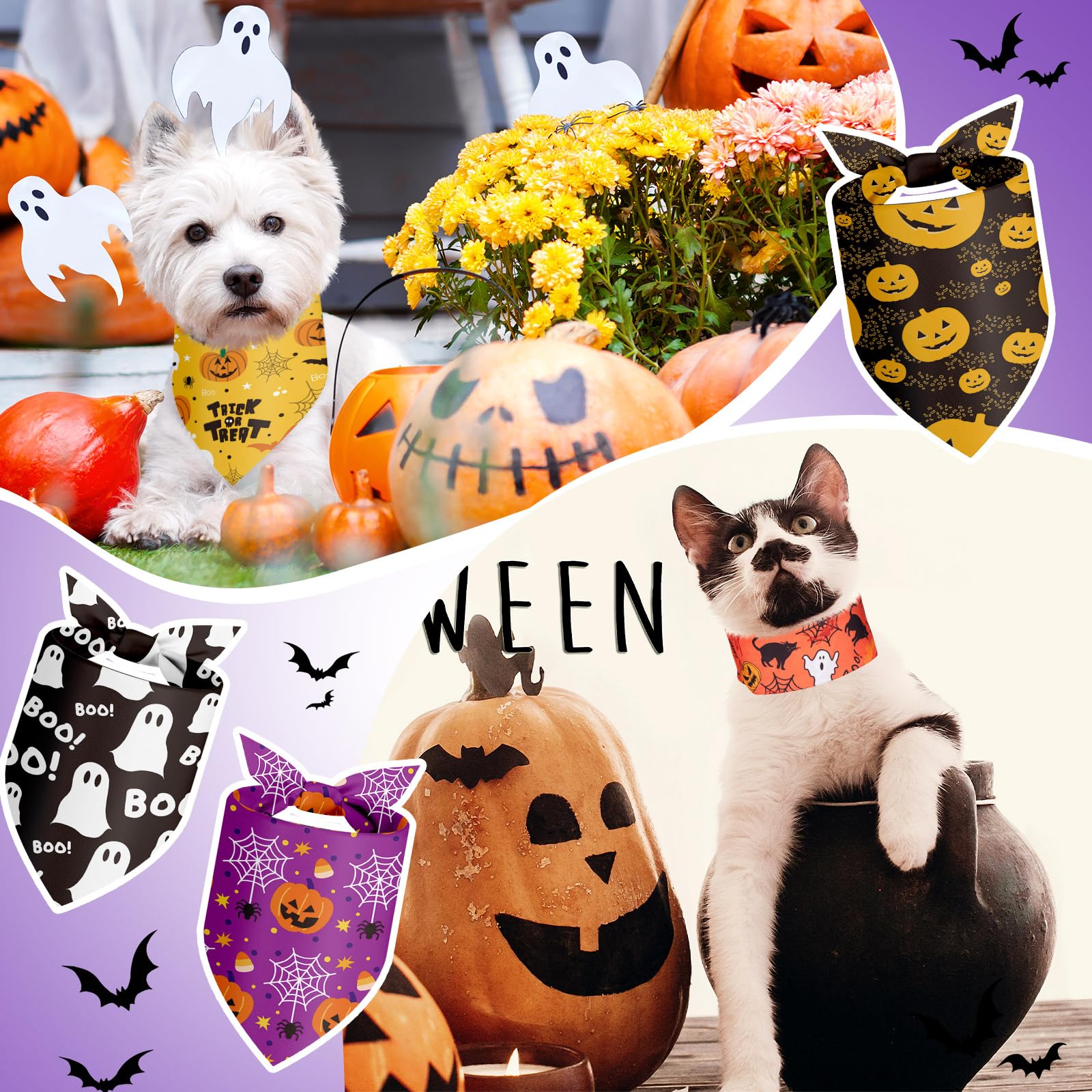 Shyyween fantasma panuelo para perros, añade estilo festivo a paseos.