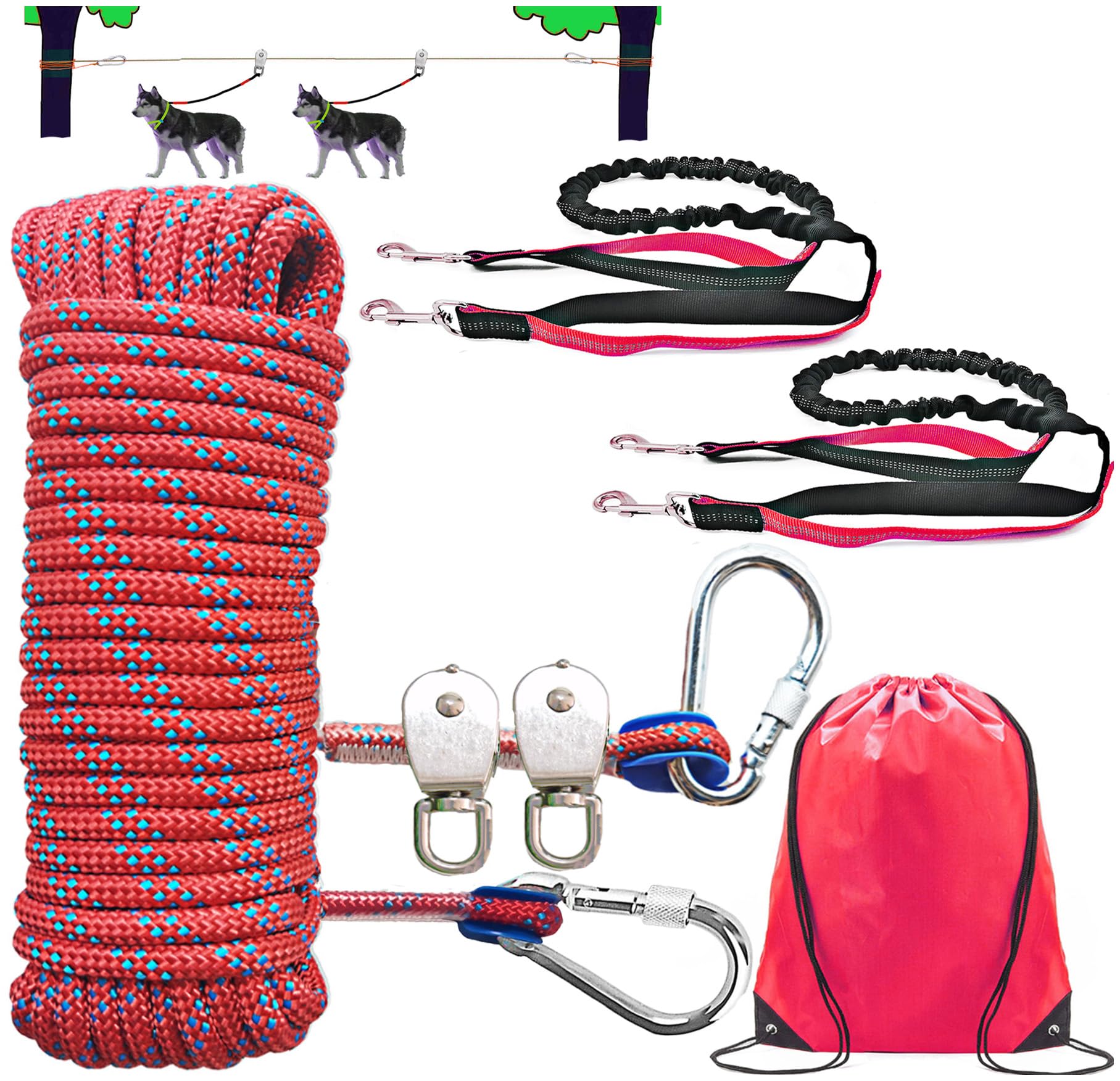 SIAELT cable de amarre para perros 50 ft en uso, libertad controlada al aire libre.