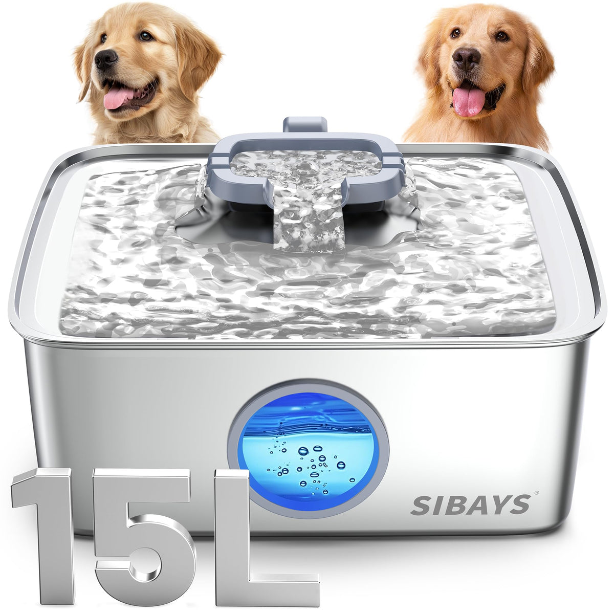 SIBAYS bebedero para perros 15 L demuestra gran capacidad para varias mascotas.