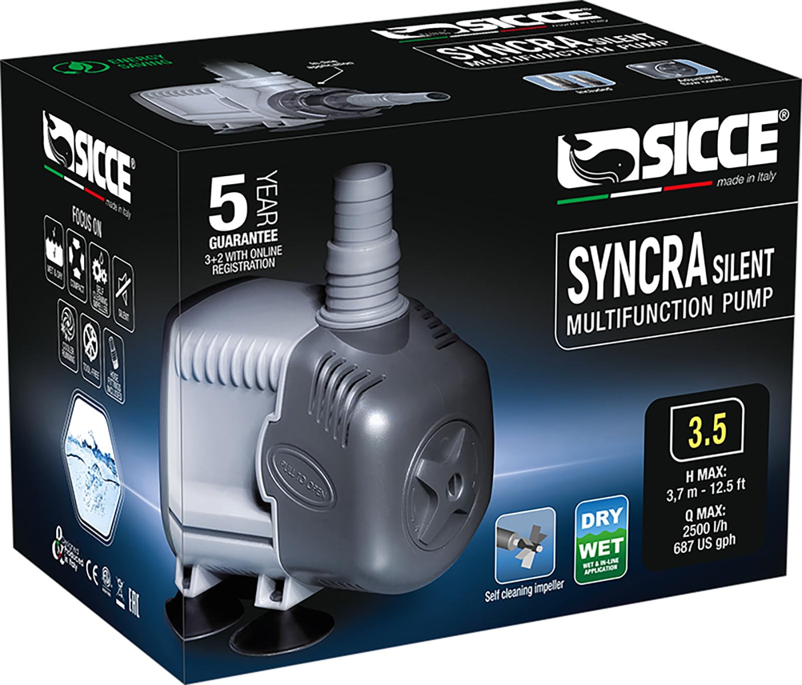 Bomba sumergible Sicce Syncra Silent 3.5 para acuario con flujo estable