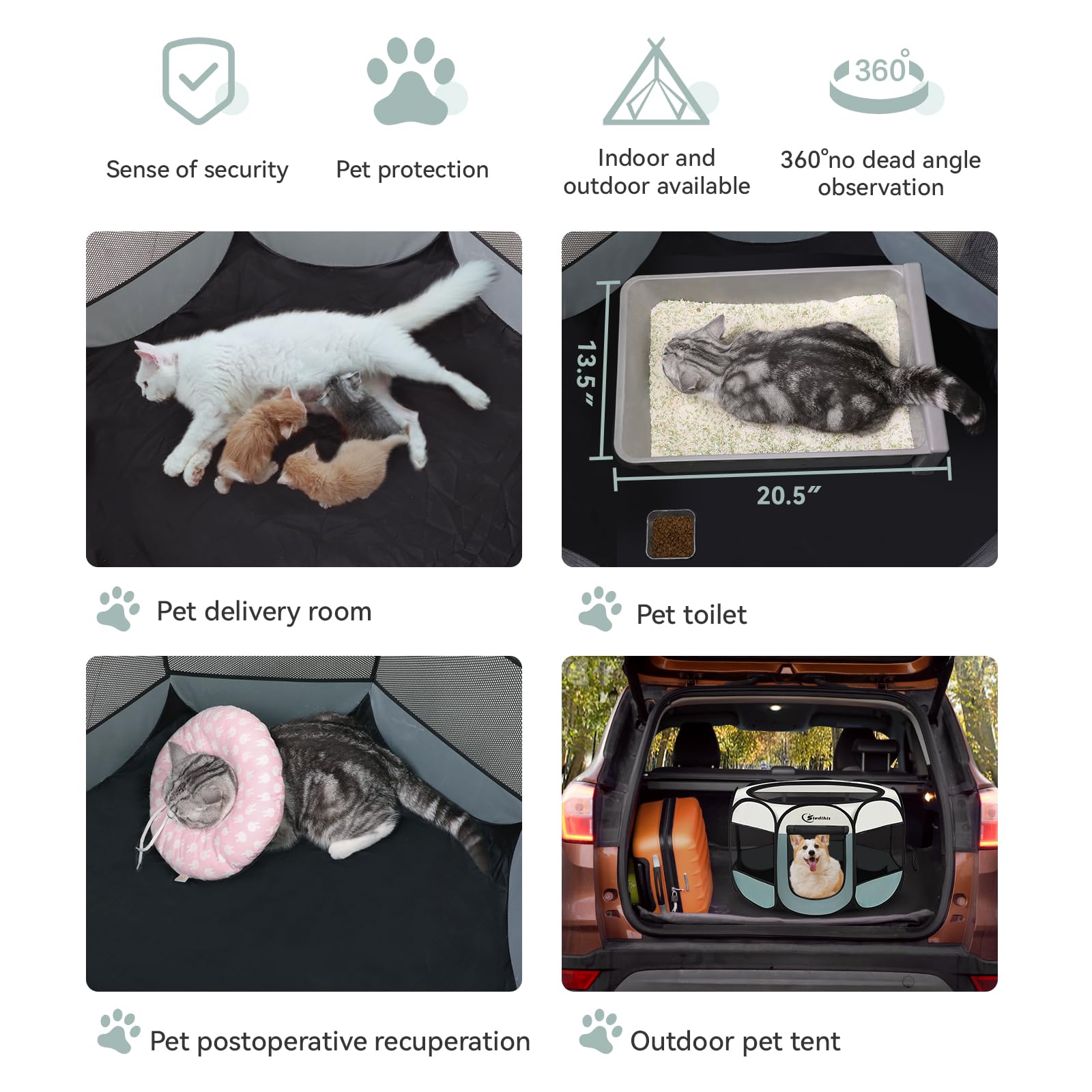 Siedihit Dog Playpen techo desmontable para sombra y comodidad al aire libre