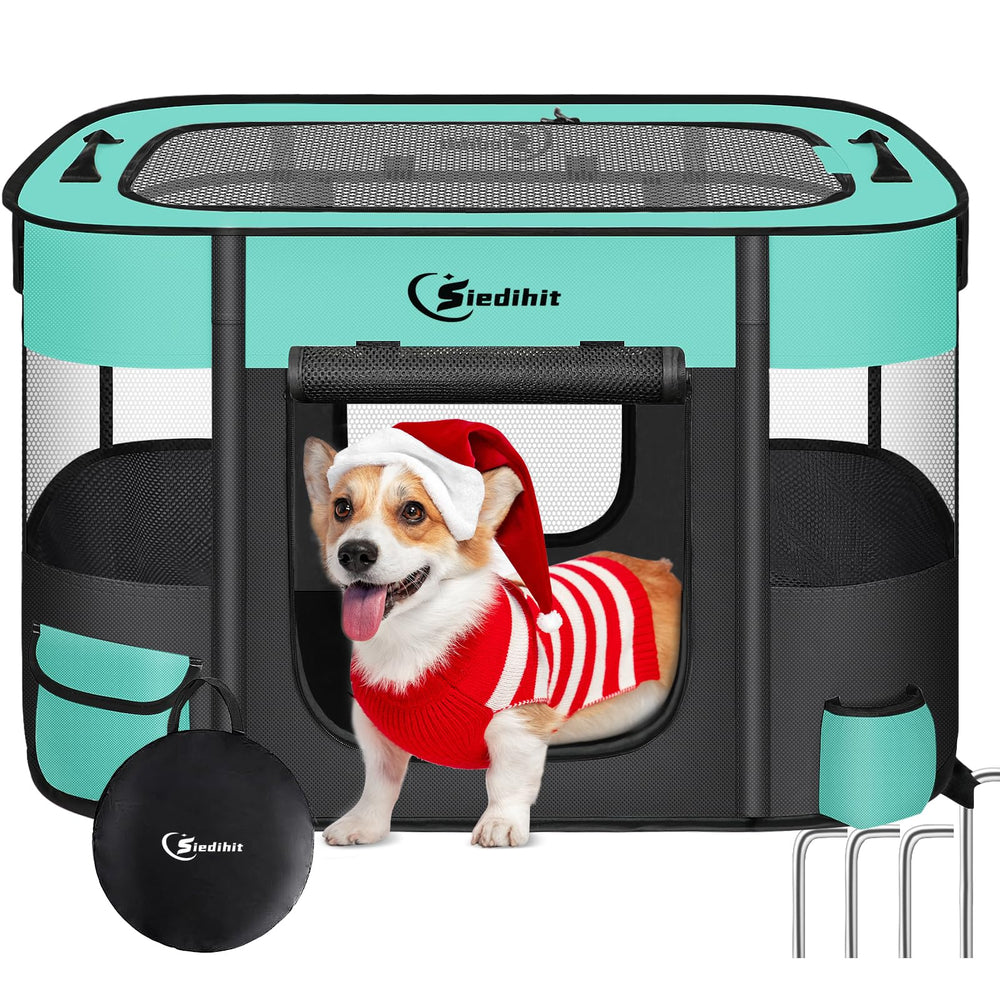Jaula de juego Siedihit para perros y gatos con vista de 360 grados para supervisión fácil.