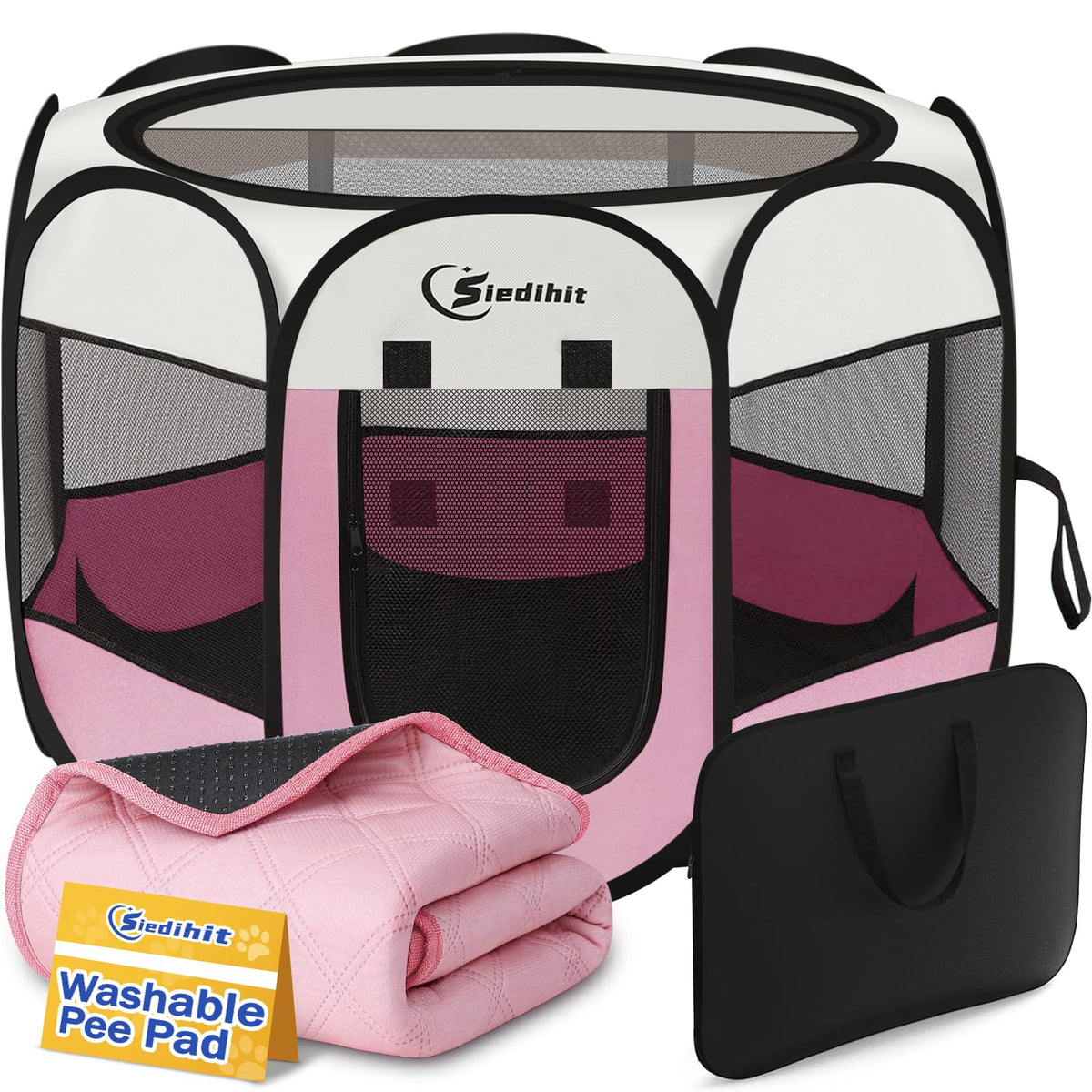 Jaula Siedihit para perros y gatos con rosa y almohadilla, cómodo para sesiones de juego.