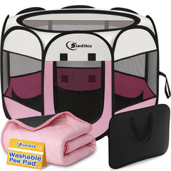 Jaula Siedihit para perros y gatos con rosa y almohadilla, cómodo para sesiones de juego.