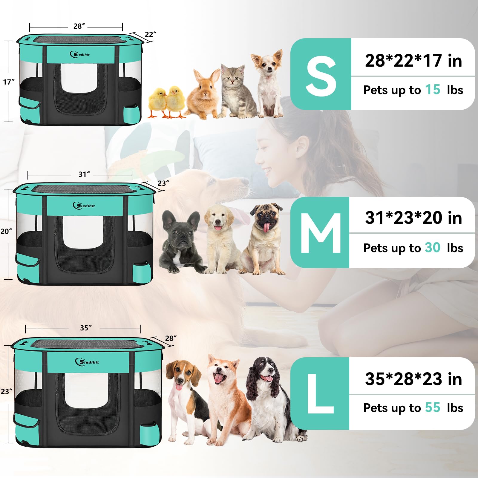 Siedihit jaula plegable para mascotas, instalación rápida y fácil.