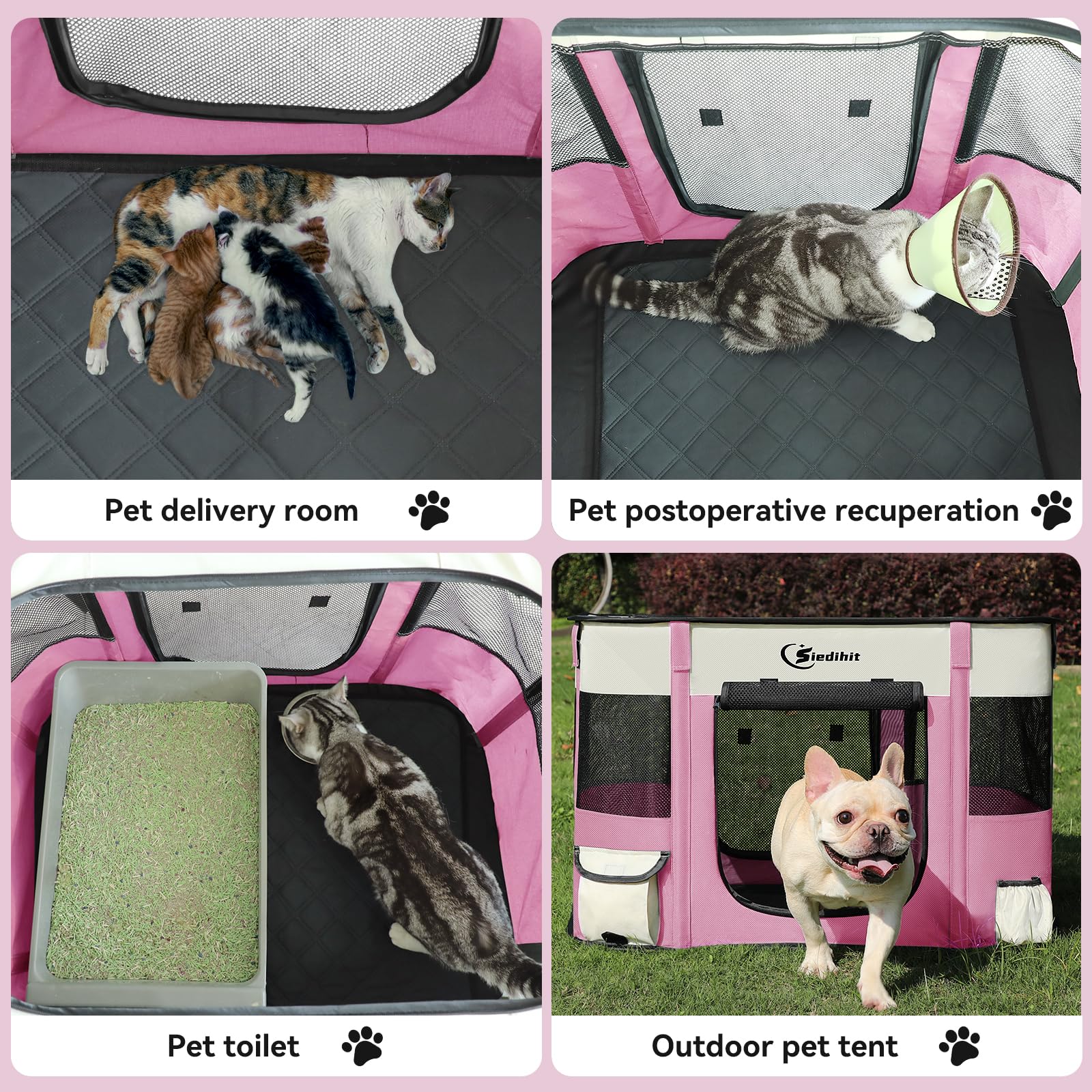 Siedihit Jaula portátil rosa para mascotas en interiores