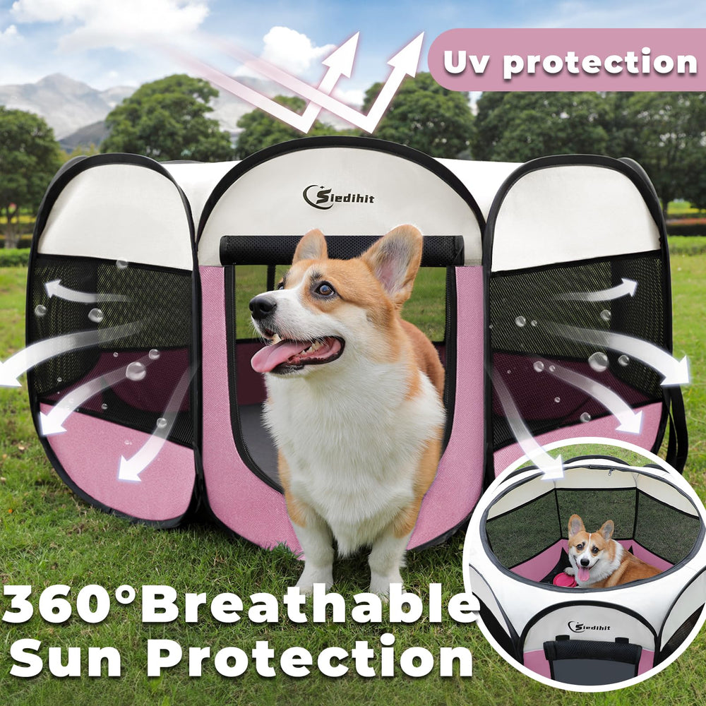 Jaula para mascotas rosa con malla ventilada para ver a tu compañero en 360 grados.