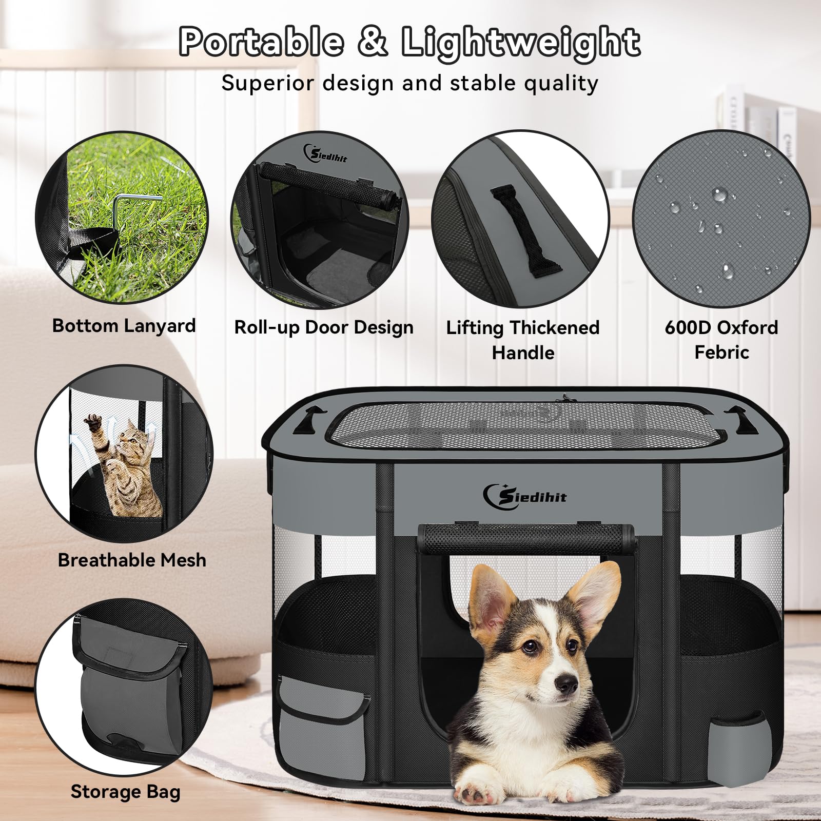 Siedihit Playpen con acceso frontal, entrada fácil para mascotas