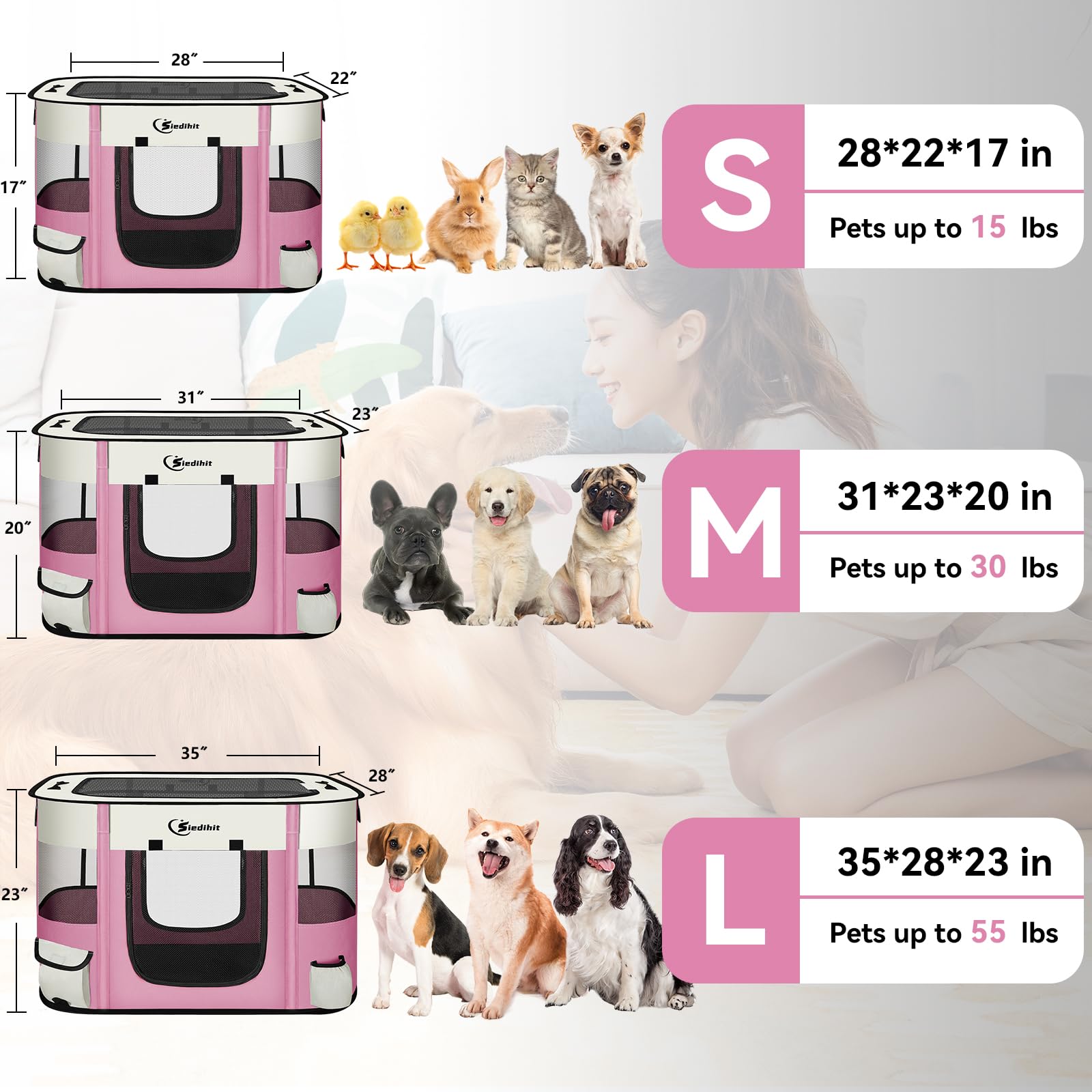 Siedihit Playpen para gato rosa, ideal para espacios pequeños