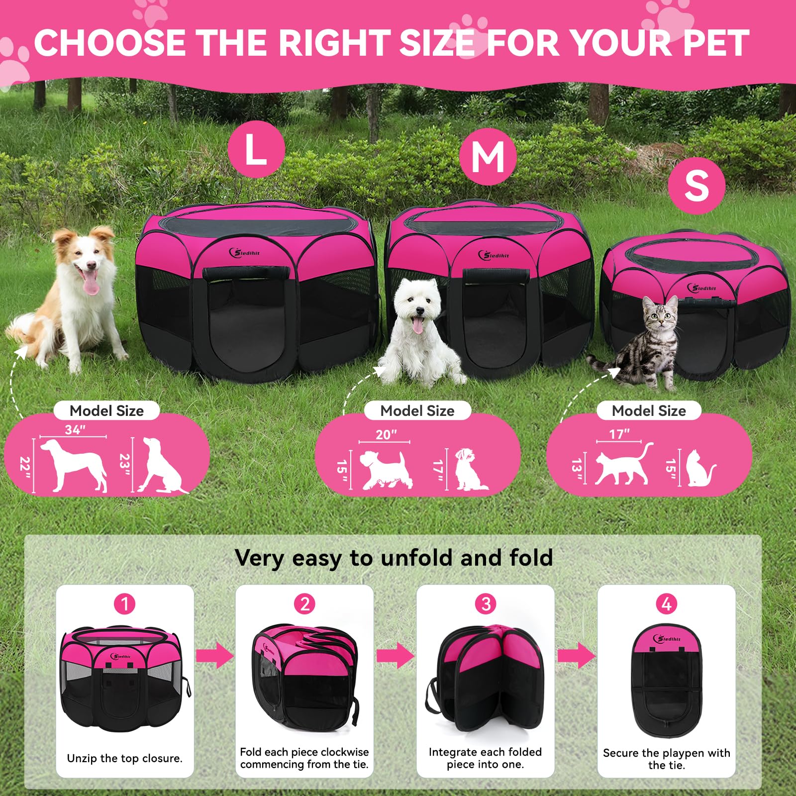Siedihit Playpen indoor-outdoor, estructura estable para mascotas.