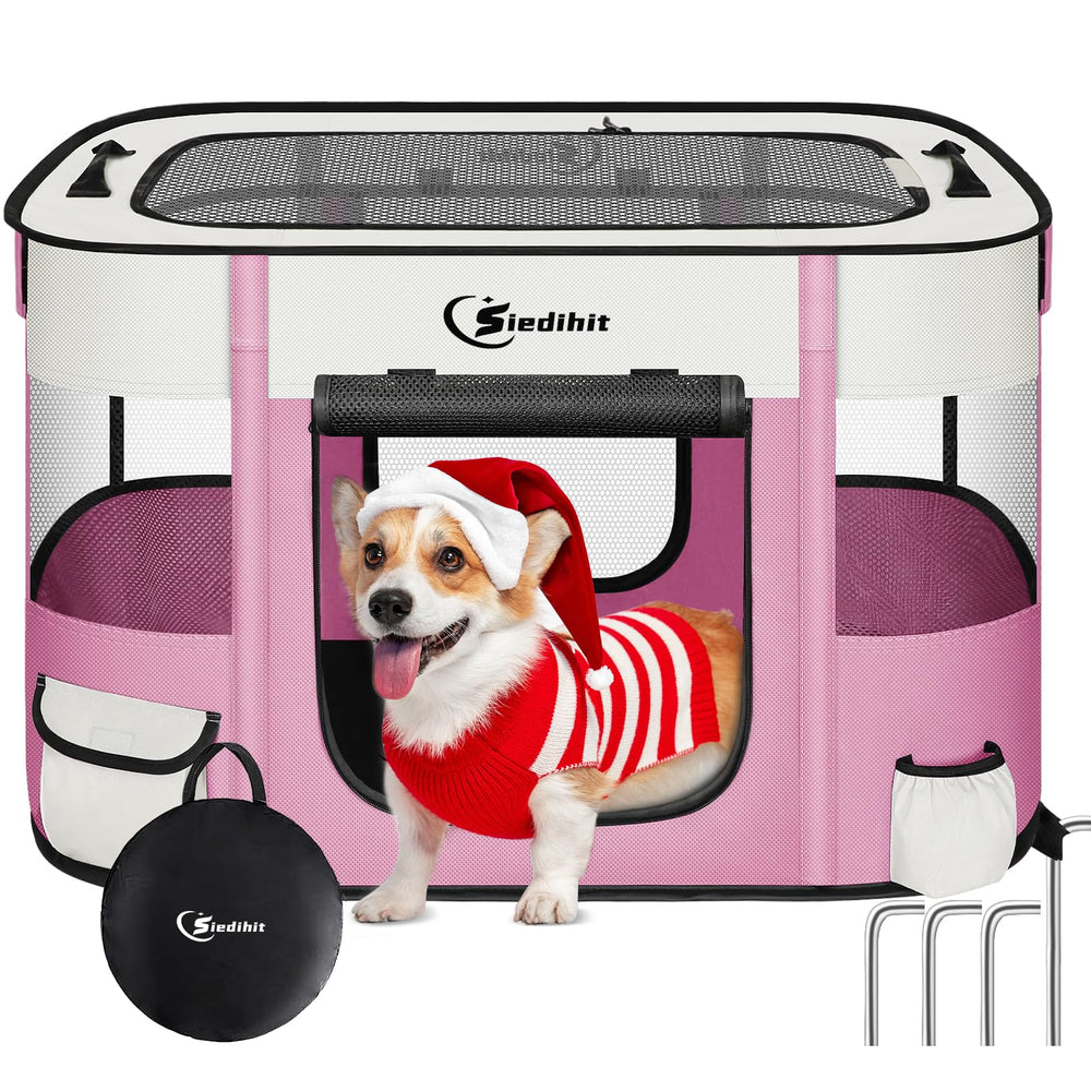 Siedihit Playpen para perro rosa, compacto y seguro para casa