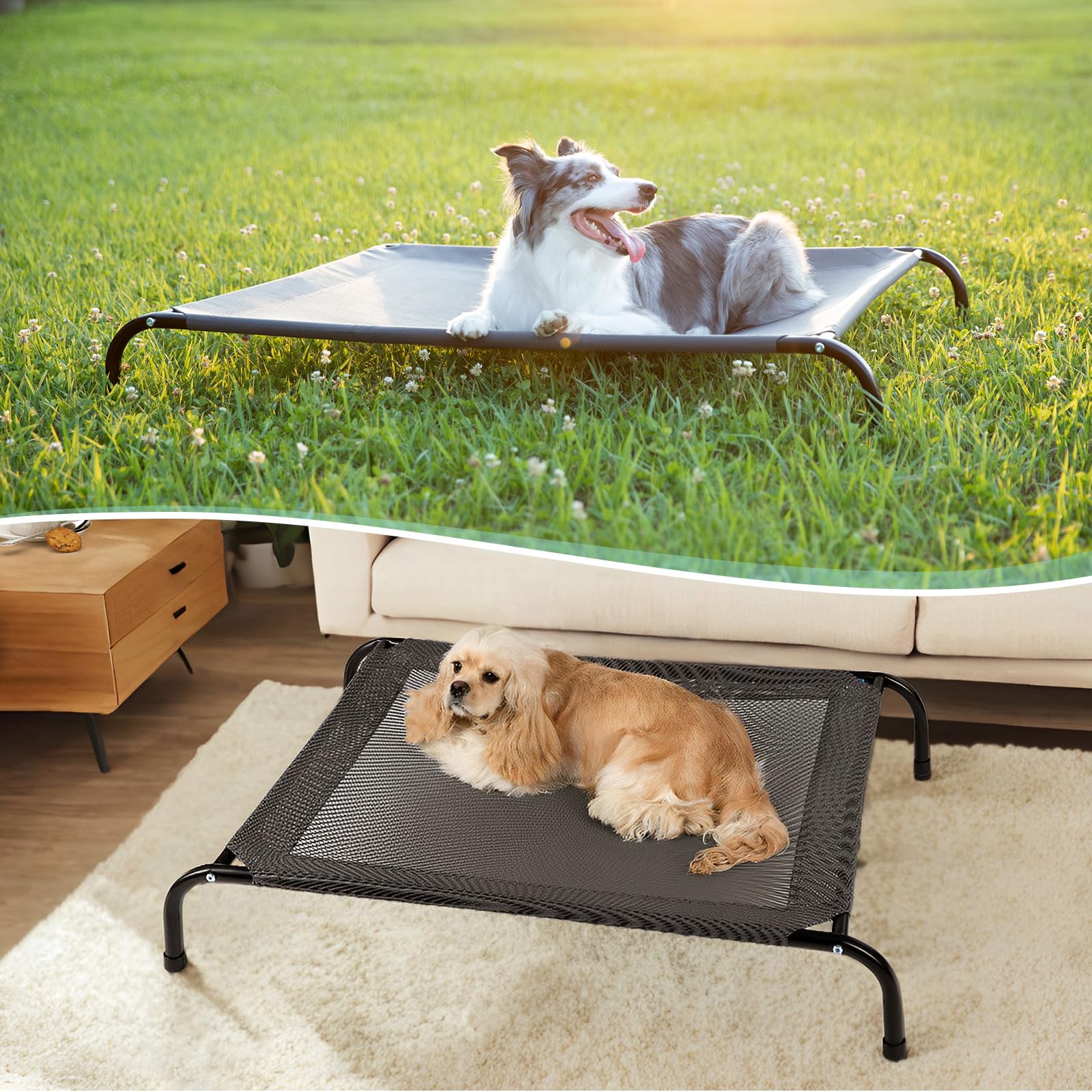 Cama SIEMOUR con funda de malla lavable para fácil limpieza.