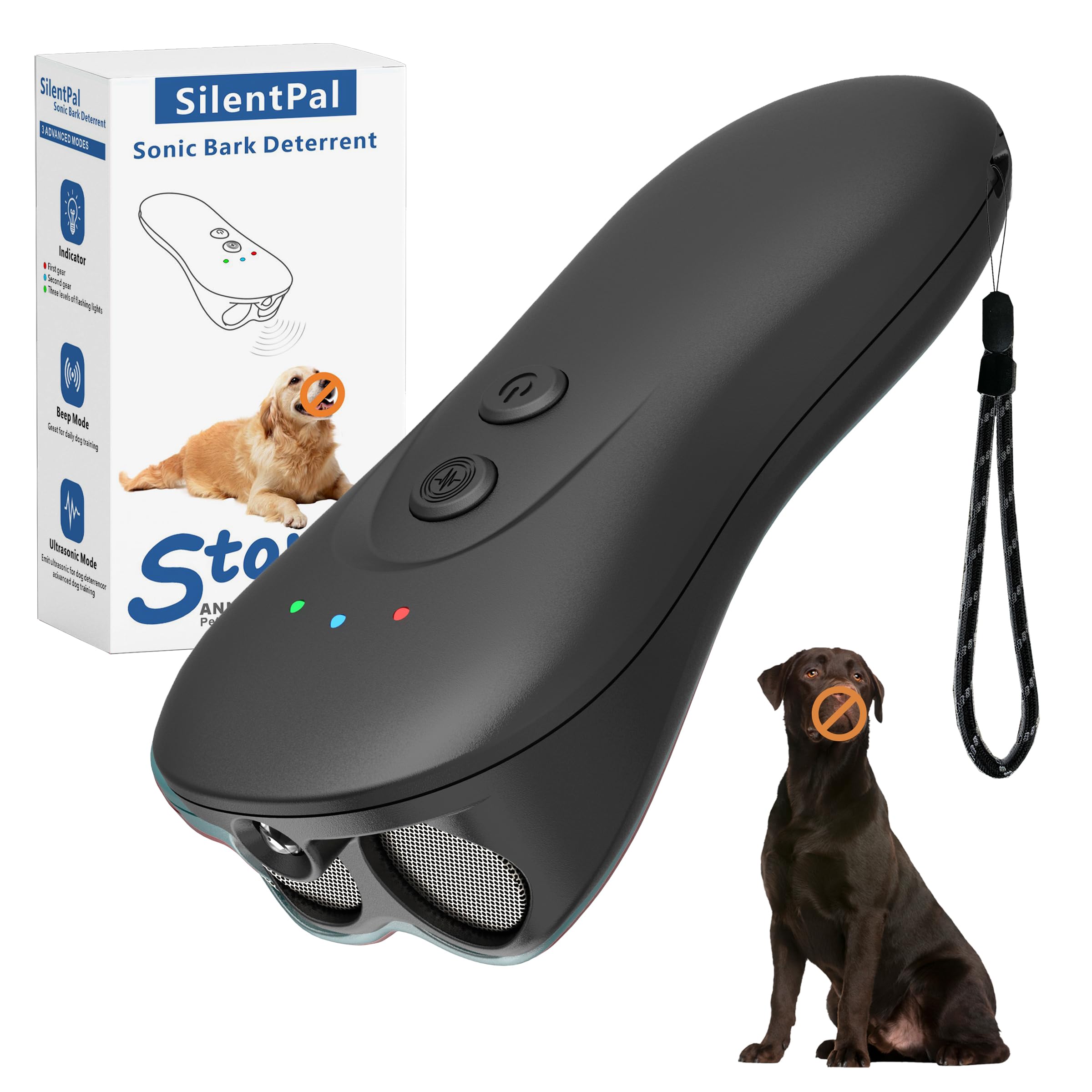 SILENTPAL: dispositivo deterrente ultrasonico para perros, reduce ladridos sin contacto directo.