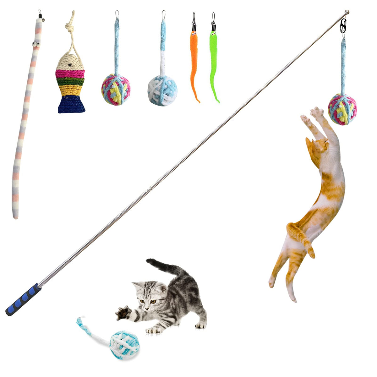 SILFGRLF varita extensible para gatos, ideal para juego interactivo y ejercicio diario.
