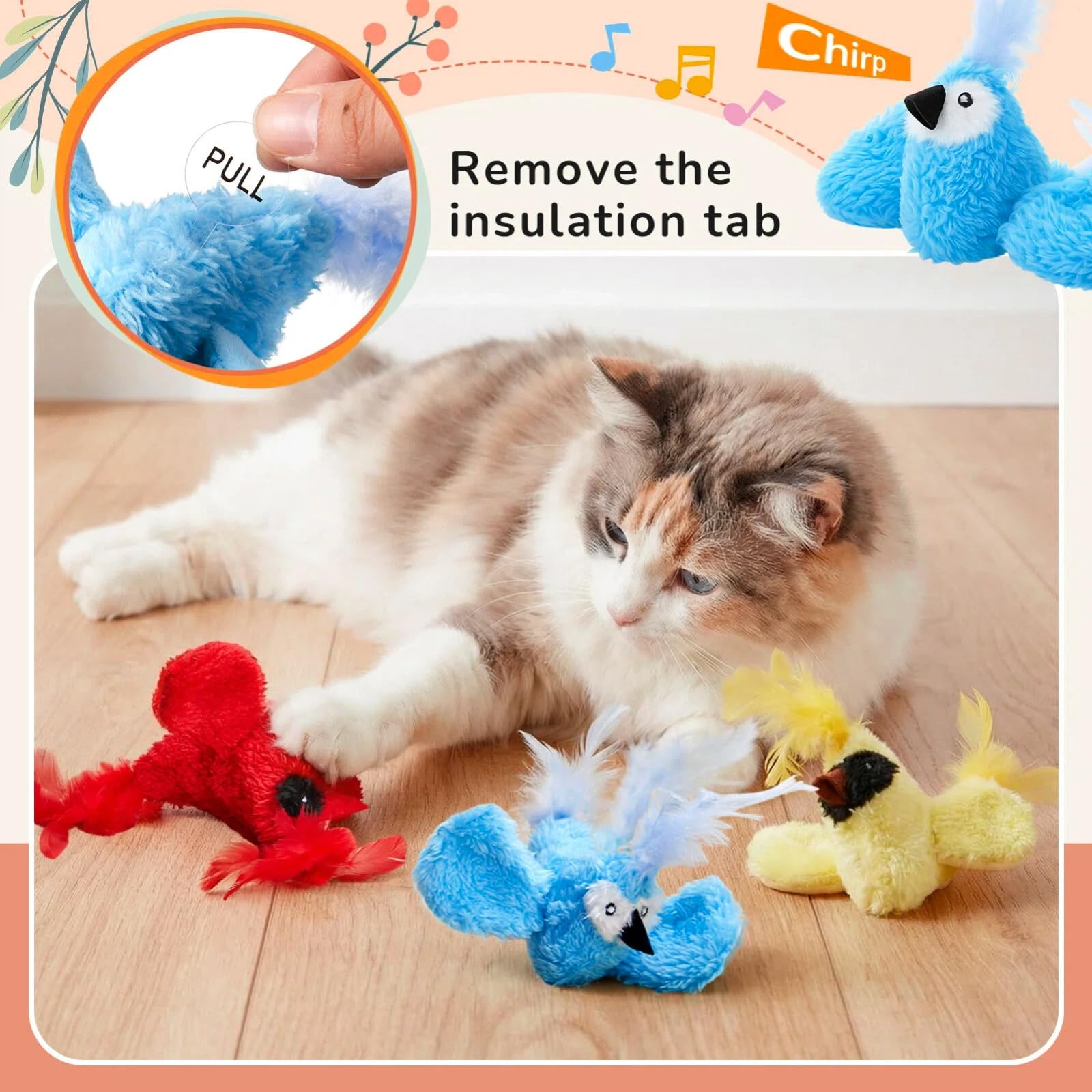 SilTriangle pajaros-gato-suave-duradero: peluche resistente para mordidas suaves.