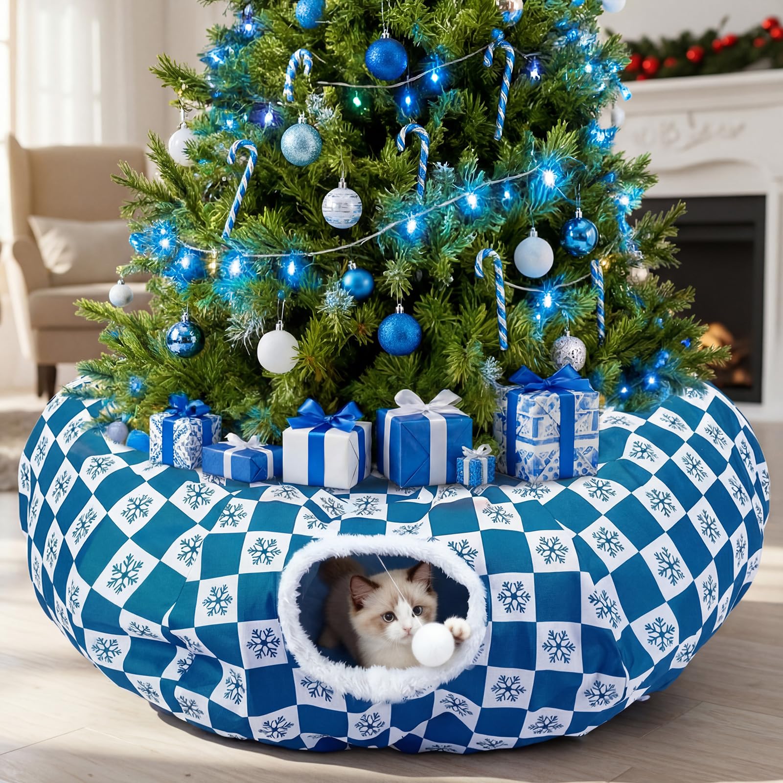 SilTriangle tunel gato navidad, cama comoda para descanso junto al arbol