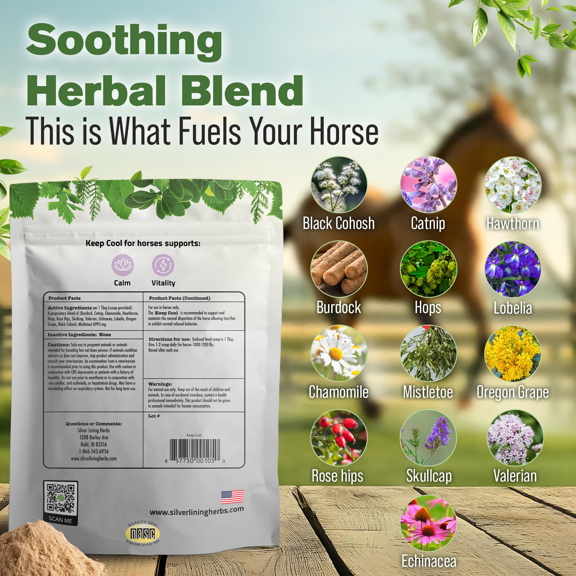 Mantener la calma Silver Lining Herbs, cuchara de medición para dosis precisas.