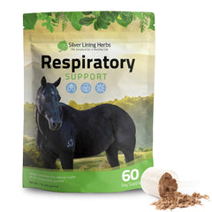 Silver Lining Herbs, bote del suplemento respiratorio para caballos, apoyo a la respiración.