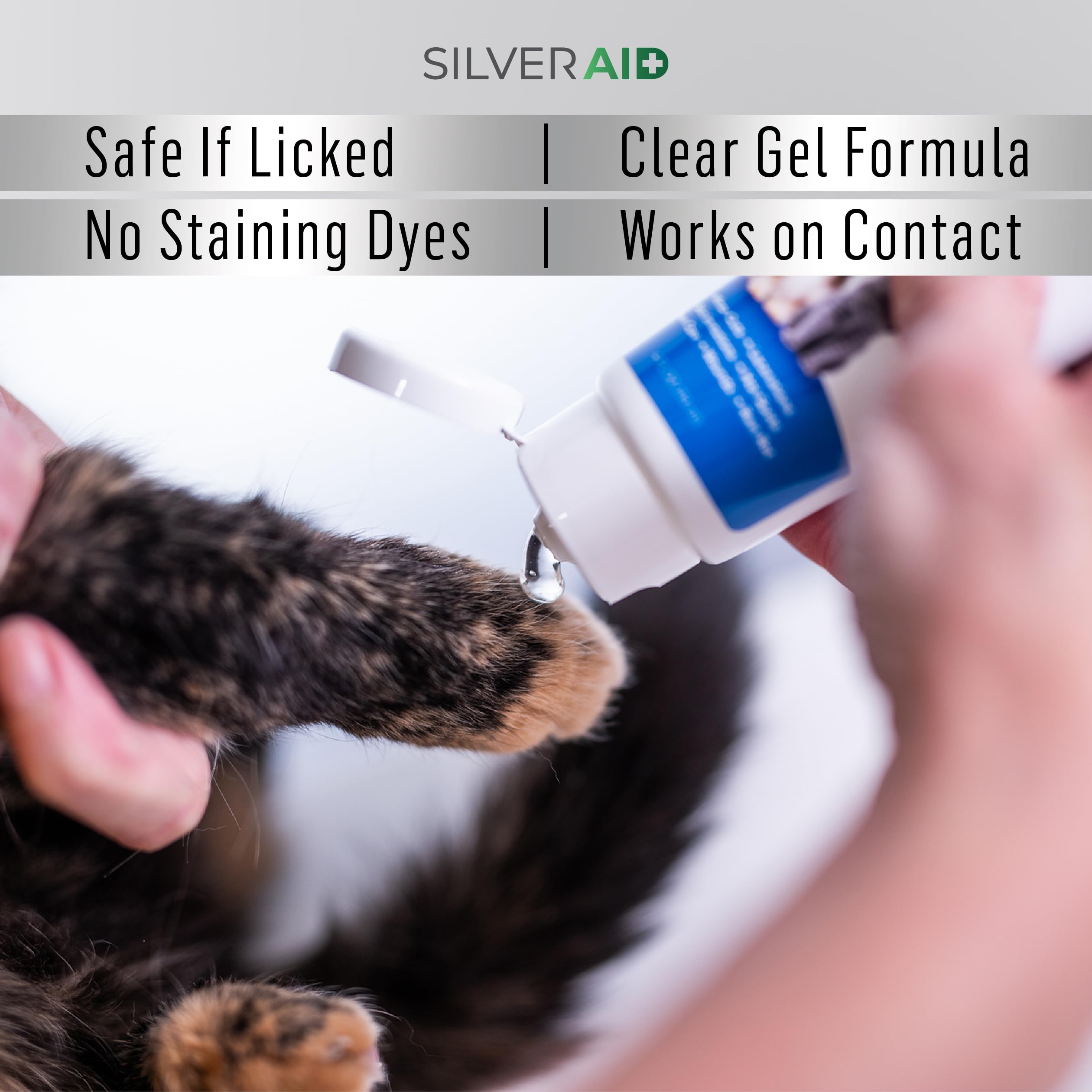 Fórmula sin alcohol de SilverAid Gel cuida la piel sensible de tu mascota