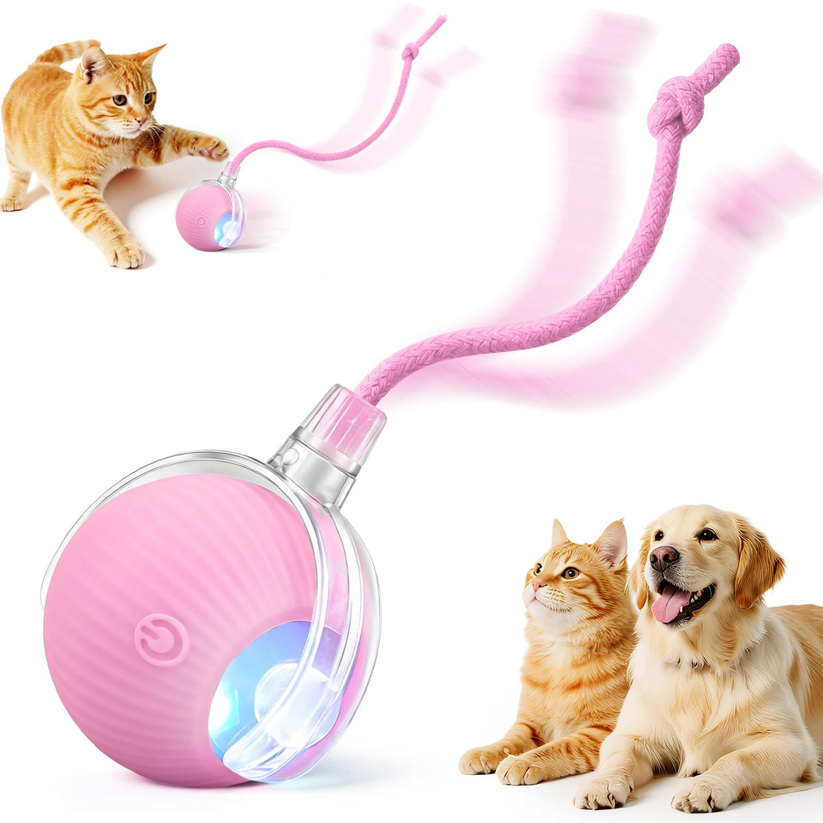 SilveWillo Pelota interactiva rosa para gatos y perros, fomenta juego activo.