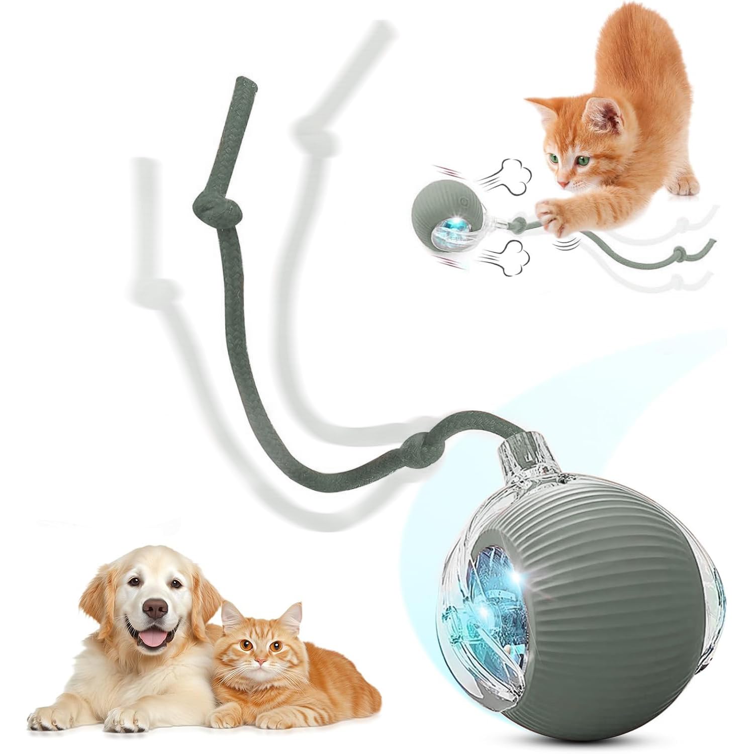 SilveWillo bola interactiva rodante con luz azul para juego activo de mascotas.