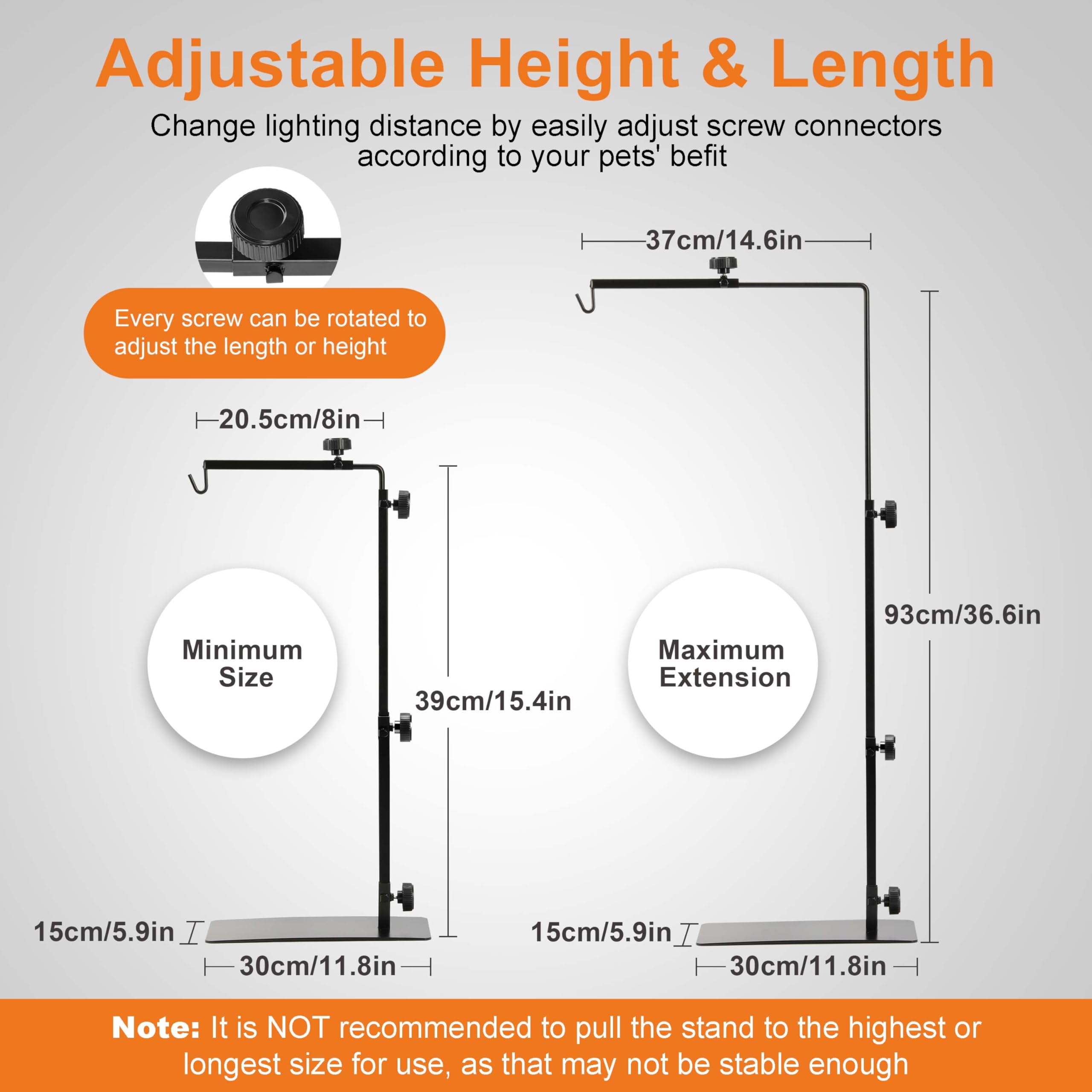 Simple Deluxe: soporte para reptiles con ajuste de longitud para un posicionamiento óptimo.