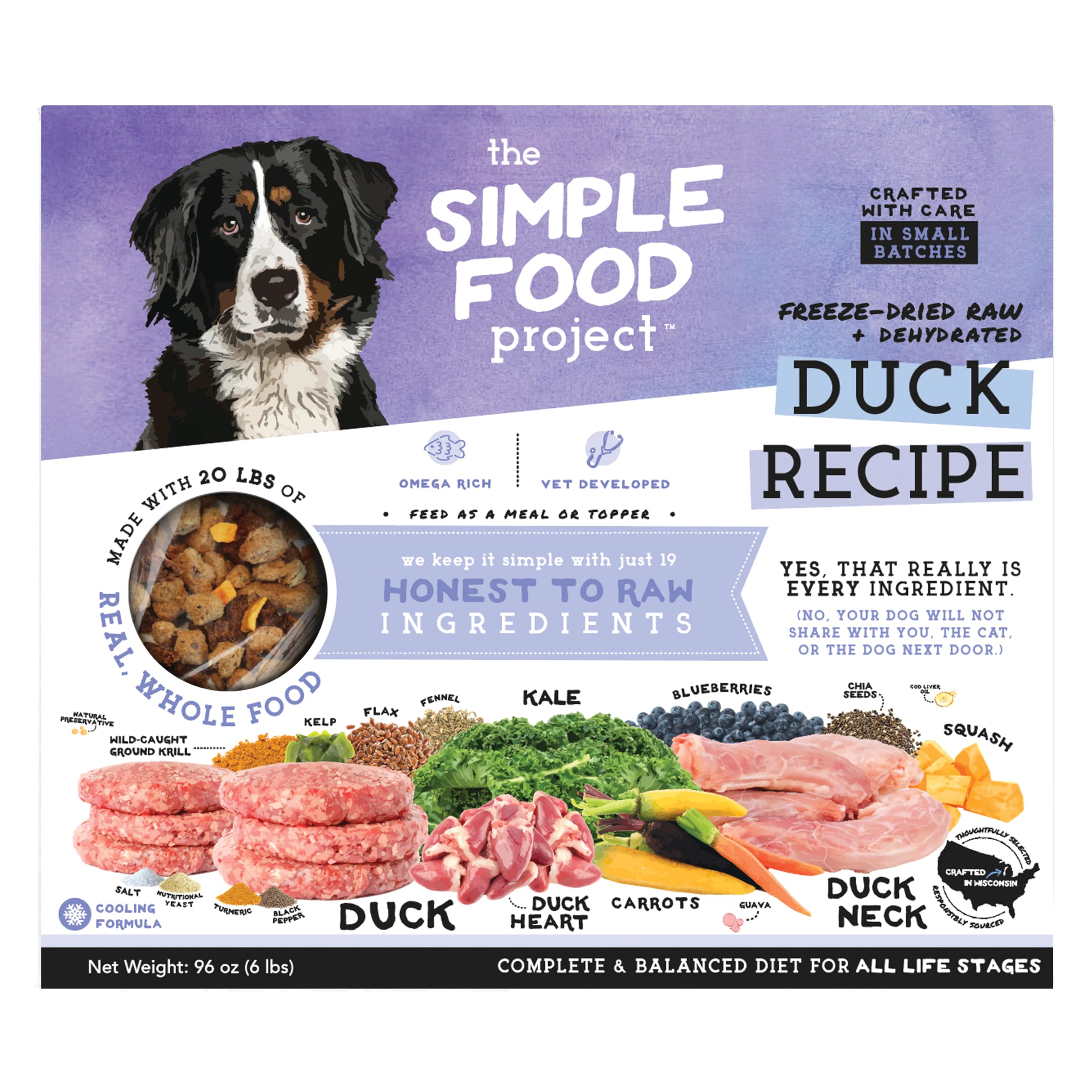 Simple Food Project pato receta liofilizado para perros, opción completa para alimentación diaria.