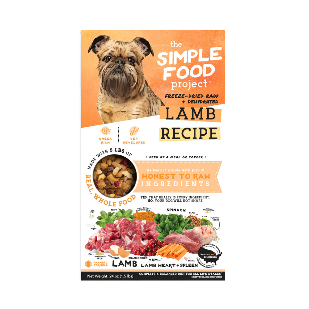 Simple Food Project receta cordero crudo congelado para perros, opción completa para cada comida.
