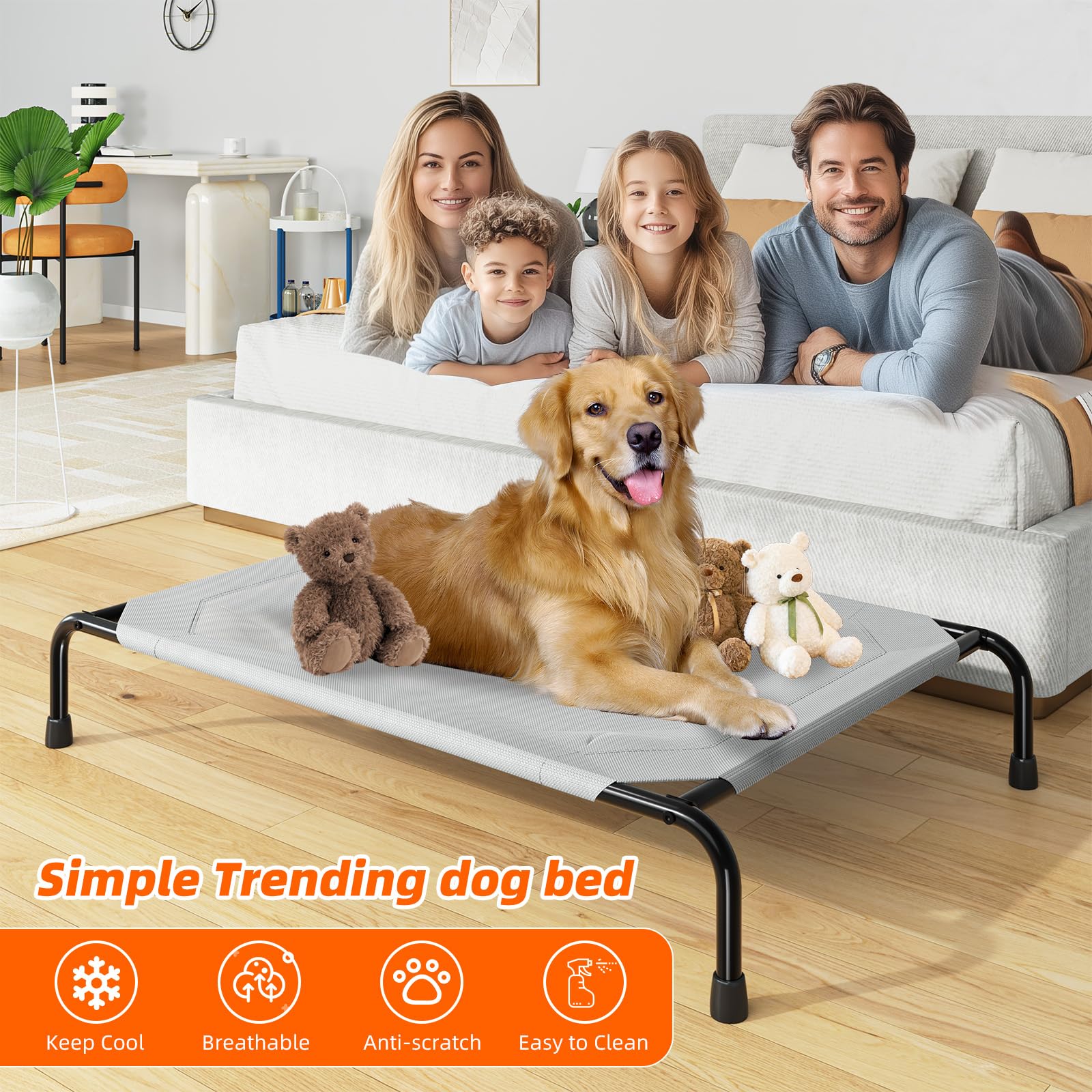 Simple Trending cama elevada para perros grandes, soporte robusto de 200 libras.