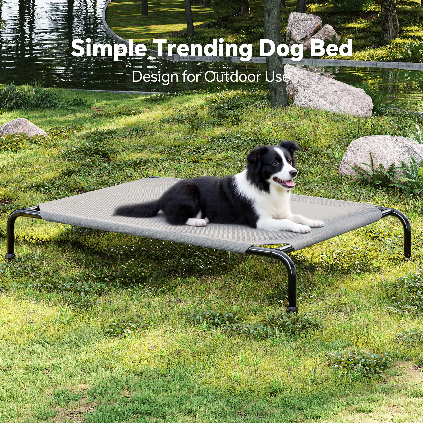 Simple Trending cama elevada para perros grandes, diseño impermeable para lluvia ligera.