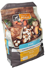 SIMPLY NOURISH alimento seco para cachorros con pollo y arroz, granos integrales para desarrollo.
