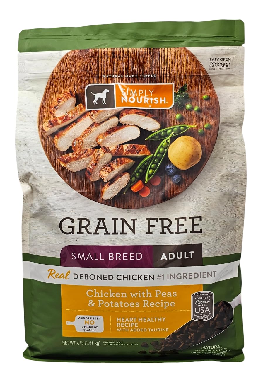 SIMPLY NOURISH bolsa de comida seca para perros pequeños con pollo y guisantes.